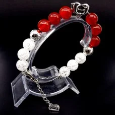 Bracelet made of natural stone "Carnelian-Rock Crystal" metallized thread, metal silver fittings. Bead diameter: 10mm, girth: 19cm+