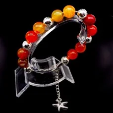 Bracelet made of natural stone "Carnelian" metallized thread, silver metal fittings. Bead diameter: 10mm, girth: 19cm+