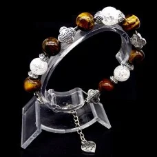 Bracelet made of natural stone "Tiger Eye-Rhinestone" metallized thread, metal silver fittings. Bead diameter: 10mm, girth: 19.5cm+