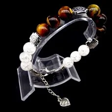 Bracelet made of natural stone "Tiger Eye-Rhinestone" metallized thread, metal silver fittings. Bead diameter: 10mm, girth: 19.5cm+