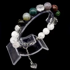 Bracelet made of natural stone "Jasper-Rock Crystal" metallized thread, metal silver fittings. Bead diameter: 10mm, girth: 19cm+