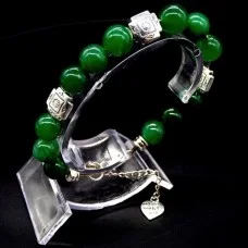 Bracelet made of natural stone "Jade" metallized thread, silver metal fittings. Bead diameter: 10mm, girth: 19cm+