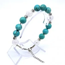 Bracelet made of natural stone *Turquoise-Quartz* The base is a metallized thread. Bead diameter: 10mm, girth: 19.5cm+