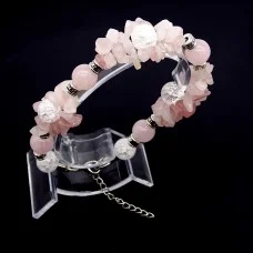 Bracelet "Bunch" made of natural stone *Rose quartz-Rock crystal* beads diameter: 10mm, girth: 20cm
