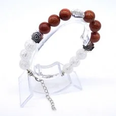 Bracelet made of natural stone *Aventurine-Rhinestone* metalized thread base. Bead diameter: 10mm, girth: 19cm+