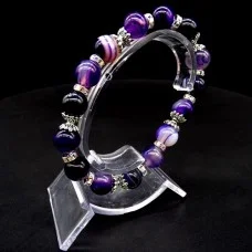 Elastic band bracelet made of natural stone "Agate purple" metal fittings in silver, rondel with rhinestones-8mm beads diameter: 10mm, size: 19cm+