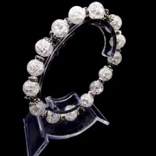 Elastic band bracelet made of natural stone "Rock crystal" metal fittings in silver, rondel with rhinestones-8mm beads diameter: 10mm, size: 19cm+