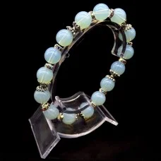 Elastic band bracelet made of natural stone "Moonstone" metal fittings in silver, rondel with rhinestones-8mm beads diameter: 10mm, size: 19cm+
