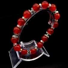 Elastic band bracelet made of natural stone "Cornelian" metal fittings in silver, rondel with rhinestones-8mm beads diameter: 10mm, size: 19cm+