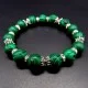Elastic band bracelet made of natural stone "Malachite" metal fittings in silver, rondel with rhinestones-8mm beads diameter: 10mm, size: 19cm+