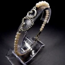 Bracelet charm from the evil eye "Double heart" metal color silver beads faceted glass, size 18.5cm+4