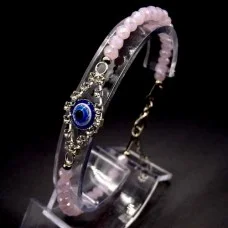 Bracelet charm from the evil eye "Eye of Fatima" metal color silver beads faceted glass, size 18cm + 4
