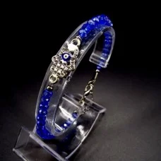 Bracelet amulet from the evil eye "Hamsa - Hand of Fatima" metal color silver beads faceted glass, size 17cm+4