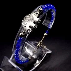 Bracelet charm from the evil eye "Elephant" metal color silver beads faceted glass, size 17cm+4