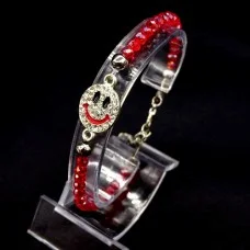 Bracelet charm from the evil eye "Smiley" metal color silver beads faceted glass, size 18cm + 4