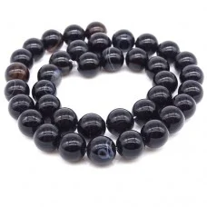 Natural stone beads *Black agate* smooth ball, diameter 10mm, length 38cm