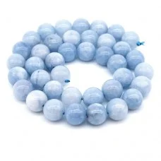 Natural stone beads *Agate blue* smooth ball, diameter 10mm, length 39cm