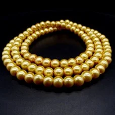 Glass pearl effect beads, glossy round, color: Golden, diameter: 8mm, thread about 114pcs(+-), length 80-81cm(+-)
