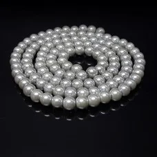 Glass pearl beads, glossy round, color: Silver, diameter: 8mm, thread about 114pcs(+-), length 80-81cm(+-)
