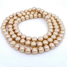 Glass pearl beads, glossy round, color: Beige, diameter: 10mm, thread about 90pcs(+-), length 80-81cm(+-)