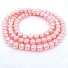 Glass pearl effect beads, glossy round, color: pale pink, diameter: 10mm, thread about 90pcs(+-), length 80-81cm(+-)