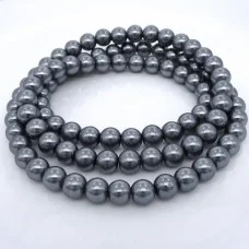 Glass pearl beads, glossy round, color: Dark grey, diameter: 10mm, thread about 90pcs(+-), length 80-81cm(+-)