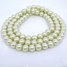 Glass pearl beads, glossy round, color: Pearl, diameter: 10mm, thread about 90pcs(+-), length 80-81cm(+-)