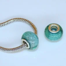 Charms Eurobeads Acrylic, Silver-colored brass insert, Rondel, Color: Pale turquoise, Size: 14x9mm, Diameter 5mm