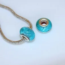 Charms Euro Beads Acrylic, Silver brass insert, Rondelle, Colour: Turquoise, Size: 14x9mm, Hole 5mm