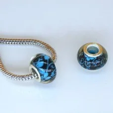 Charms Eurobeads Acrylic, Silver brass insert, Rondelle, Colour: Blue, Size: 14x9mm, Hole 5mm
