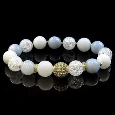 Natural stone bracelet White jade Blue agate Rhinestone