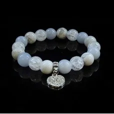 Bracelet with pendant made of natural stone Blue agate Cacholong Rhinestone