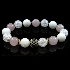 Natural stone bracelet White jade Rose quartz Rhinestone