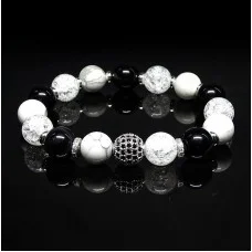 Natural stone bracelet Black agate Cacholong Rhinestone