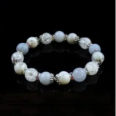 Bracelet with pendant made of natural stone Blue agate Cacholong Rhinestone