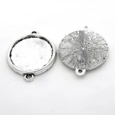 Findings, round connector, zinc alloy, color: antique silver, base for cabochon 23,5mm, packing: 10 pcs.