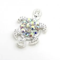 Accessories connector "Sea turtle" metal color: silver, rhinestone color: crystal