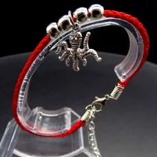 Bracelet red thread amulet against the evil eye with a pendant *Octopus* metal color: silver, eco-silk thread with carabiner, length: 18cm + 4cm