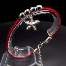 Bracelet red thread amulet against the evil eye with a pendant *Starfish* metal color: silver, eco-silk thread with carabiner, length: 18cm + 4cm