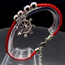 Bracelet red thread amulet against the evil eye with a pendant *Steering wheel* metal color: silver, eco-silk thread with carabiner, length: 18cm + 4cm