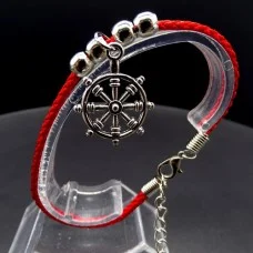 Bracelet red thread amulet against the evil eye with a pendant *Steering wheel* metal color: silver, eco-silk thread with carabiner, length: 18cm + 4cm