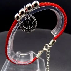 Bracelet red thread amulet against the evil eye with a pendant *Anchor* metal color: silver, eco-silk thread with carabiner, length: 18cm + 4cm