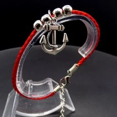 Bracelet red thread amulet against the evil eye with a pendant *Anchor* metal color: silver, eco-silk thread with carabiner, length: 18cm + 4cm