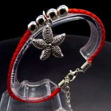 Bracelet red thread amulet against the evil eye with a pendant *Starfish* metal color: silver, eco-silk thread with carabiner, length: 18cm + 4cm