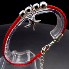 Bracelet red thread amulet against the evil eye with a pendant *Starfish* metal color: silver, eco-silk thread with carabiner, length: 18cm + 4cm
