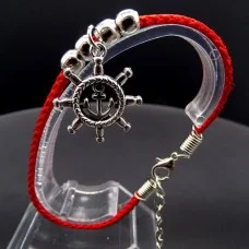 Bracelet red thread amulet against the evil eye with a pendant *Steering wheel* metal color: silver, eco-silk thread with carabiner, length: 18cm + 4cm