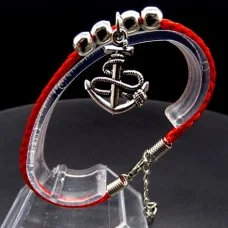 Bracelet red thread amulet against the evil eye with a pendant *Anchor* metal color: silver, eco-silk thread with carabiner, length: 18cm + 4cm