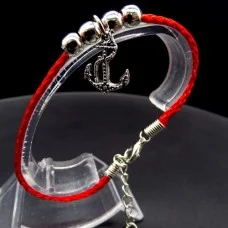 Bracelet red thread amulet against the evil eye with a pendant *Anchor* metal color: silver, eco-silk thread with carabiner, length: 18cm + 4cm