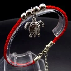 Bracelet red thread amulet against the evil eye with a pendant * Turtle* metal color: silver, eco-silk thread with carabiner, length: 18cm + 4cm