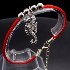 Bracelet red thread amulet against the evil eye with a pendant * Sea Horse * metal color: silver, eco-silk thread with carabiner, length: 18cm + 4cm